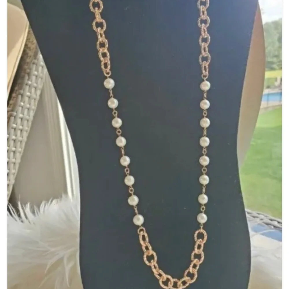 Honora Bronze Italy Genuine Pearl Chain Necklace Fancy Clasp, 36" Long - Picture 2 of 6